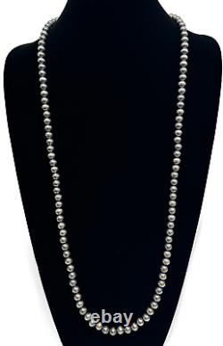 Collier en perles Navajo en argent sterling 9 mm d'Amérindien, 40 perles en fil simple