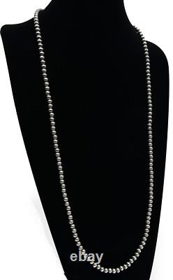 Collier en perles Navajo en argent sterling 9 mm d'Amérindien, 40 perles en fil simple