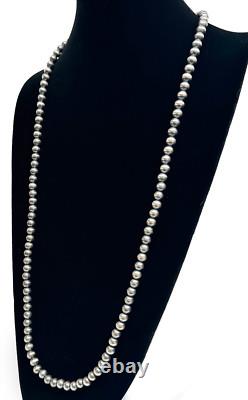 Collier en perles Navajo en argent sterling 9 mm d'Amérindien, 40 perles en fil simple