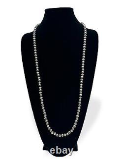 Collier en perles Navajo en argent sterling 9 mm d'Amérindien, 40 perles en fil simple