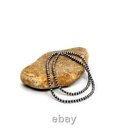 Collier en perles Navajo en argent sterling 9 mm d'Amérindien, 40 perles en fil simple