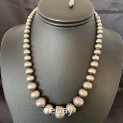 Collier en perles Navajo en argent sterling à perles rondes graduées sans soudure 16