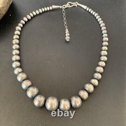 Collier en perles Navajo en argent sterling à perles rondes graduées sans soudure 16