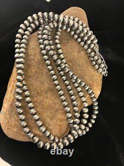 Collier en perles Navajo en argent sterling amérindien de 7 mm, 21 pouces, 3 brins
