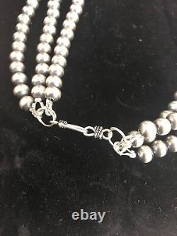 Collier en perles Navajo en argent sterling amérindien de 7 mm, 21 pouces, 3 brins