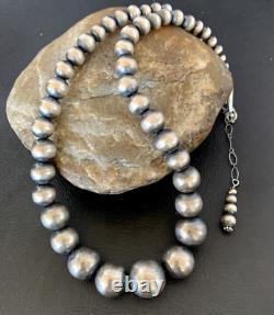 Collier en perles Navajo en argent sterling, perles rondes graduées sans couture, 16 pouces