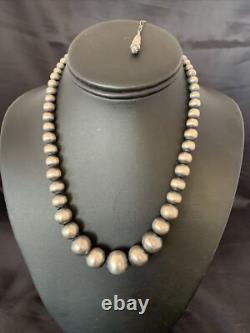 Collier en perles Navajo en argent sterling, perles rondes graduées sans couture, 16 pouces