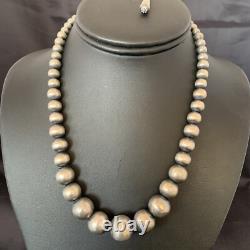 Collier en perles Navajo en argent sterling, perles rondes graduées sans couture, 16 pouces