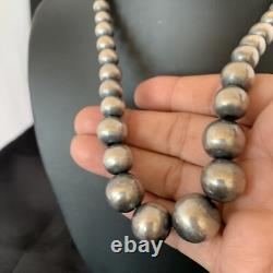 Collier en perles Navajo en argent sterling, perles rondes graduées sans couture, 16 pouces