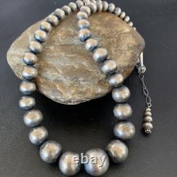 Collier en perles Navajo en argent sterling, perles rondes graduées sans couture, 16 pouces