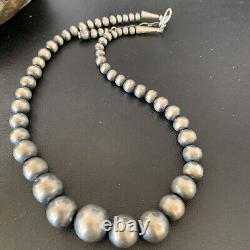 Collier en perles Navajo en argent sterling, perles rondes graduées sans couture, 16 pouces