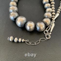 Collier en perles Navajo en argent sterling, perles rondes graduées sans couture, 16 pouces