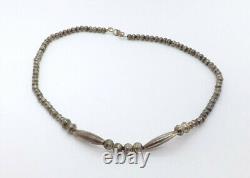 Collier en perles de banc en argent vintage amérindien Navajo, perles en forme de melon, 15,1 g