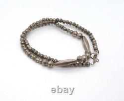 Collier en perles de banc en argent vintage amérindien Navajo, perles en forme de melon, 15,1 g