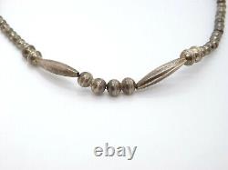 Collier en perles de banc en argent vintage amérindien Navajo, perles en forme de melon, 15,1 g