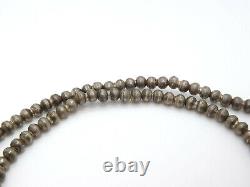 Collier en perles de banc en argent vintage amérindien Navajo, perles en forme de melon, 15,1 g