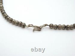 Collier en perles de banc en argent vintage amérindien Navajo, perles en forme de melon, 15,1 g