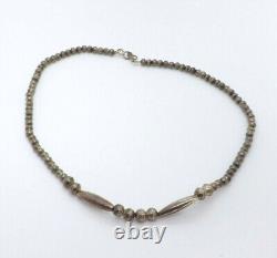 Collier en perles de banc en argent vintage amérindien Navajo, perles en forme de melon, 15,1 g