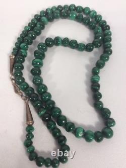 Collier en perles de malachite graduées en argent sterling 925 Navajo amérindien