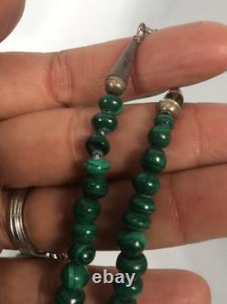 Collier en perles de malachite graduées en argent sterling 925 Navajo amérindien