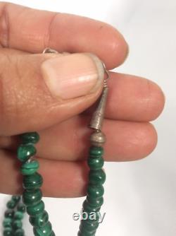 Collier en perles de malachite graduées en argent sterling 925 Navajo amérindien