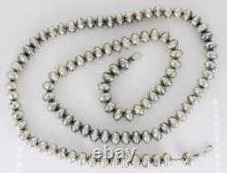 Collier en perles de nacre de 32 pouces de Leo Harvey LH Sterling, Amérindien Navajo, 117,3 g