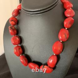 Collier en perles en argent sterling de corail rouge navajo amérindien 18 13407