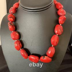 Collier en perles en argent sterling de corail rouge navajo amérindien 18 13407