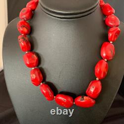 Collier en perles en argent sterling de corail rouge navajo amérindien 18 13407