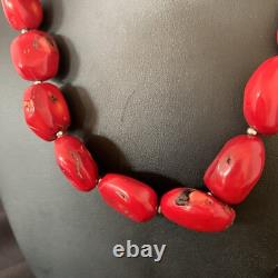 Collier en perles en argent sterling de corail rouge navajo amérindien 18 13407