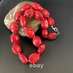 Collier en perles en argent sterling de corail rouge navajo amérindien 18 13407