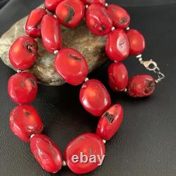 Collier en perles en argent sterling de corail rouge navajo amérindien 18 13407