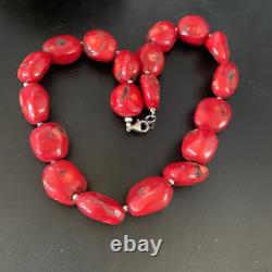 Collier en perles en argent sterling de corail rouge navajo amérindien 18 13407