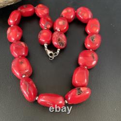 Collier en perles en argent sterling de corail rouge navajo amérindien 18 13407