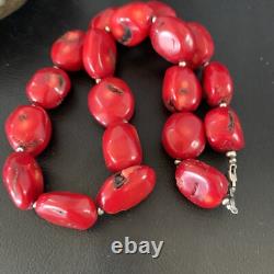 Collier en perles en argent sterling de corail rouge navajo amérindien 18 13407