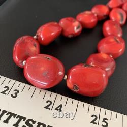Collier en perles en argent sterling de corail rouge navajo amérindien 18 13407