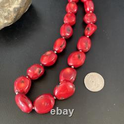 Collier en perles en argent sterling de corail rouge navajo amérindien 18 13407