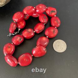 Collier en perles en argent sterling de corail rouge navajo amérindien 18 13407