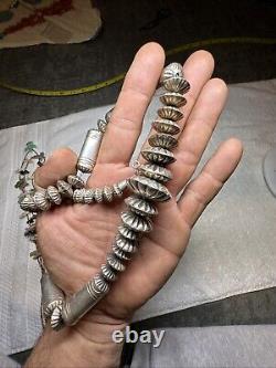 Collier en perles en tube en argent sterling Navajo Amérindien fait main estampillé à la main