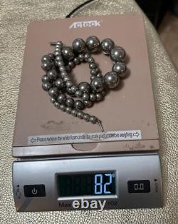 Collier en perles graduées en argent navajo amérindien de 30 pouces / 20 mm fait à la main