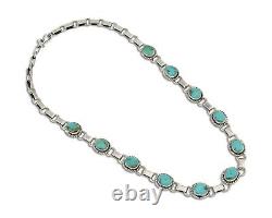 Collier en turquoise Navajo en argent 925 bleu naturel de l'artiste amérindien des années 80.