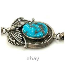 Collier en turquoise Navajo en argent sterling MP vintage signé - Dat