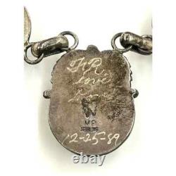 Collier en turquoise Navajo en argent sterling MP vintage signé - Dat
