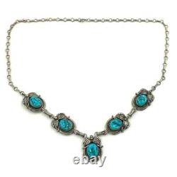 Collier en turquoise Navajo en argent sterling MP vintage signé - Dat