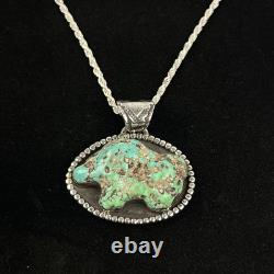 Collier en turquoise navajo en argent sterling avec un morceau de buffle bison naturel de 44,1 grammes