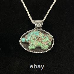 Collier en turquoise navajo en argent sterling avec un morceau de buffle bison naturel de 44,1 grammes