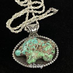 Collier en turquoise navajo en argent sterling avec un morceau de buffle bison naturel de 44,1 grammes