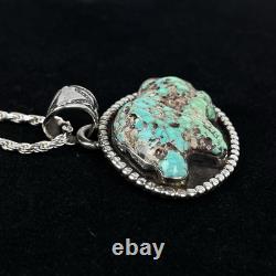 Collier en turquoise navajo en argent sterling avec un morceau de buffle bison naturel de 44,1 grammes