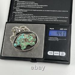 Collier en turquoise navajo en argent sterling avec un morceau de buffle bison naturel de 44,1 grammes