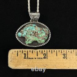 Collier en turquoise navajo en argent sterling avec un morceau de buffle bison naturel de 44,1 grammes